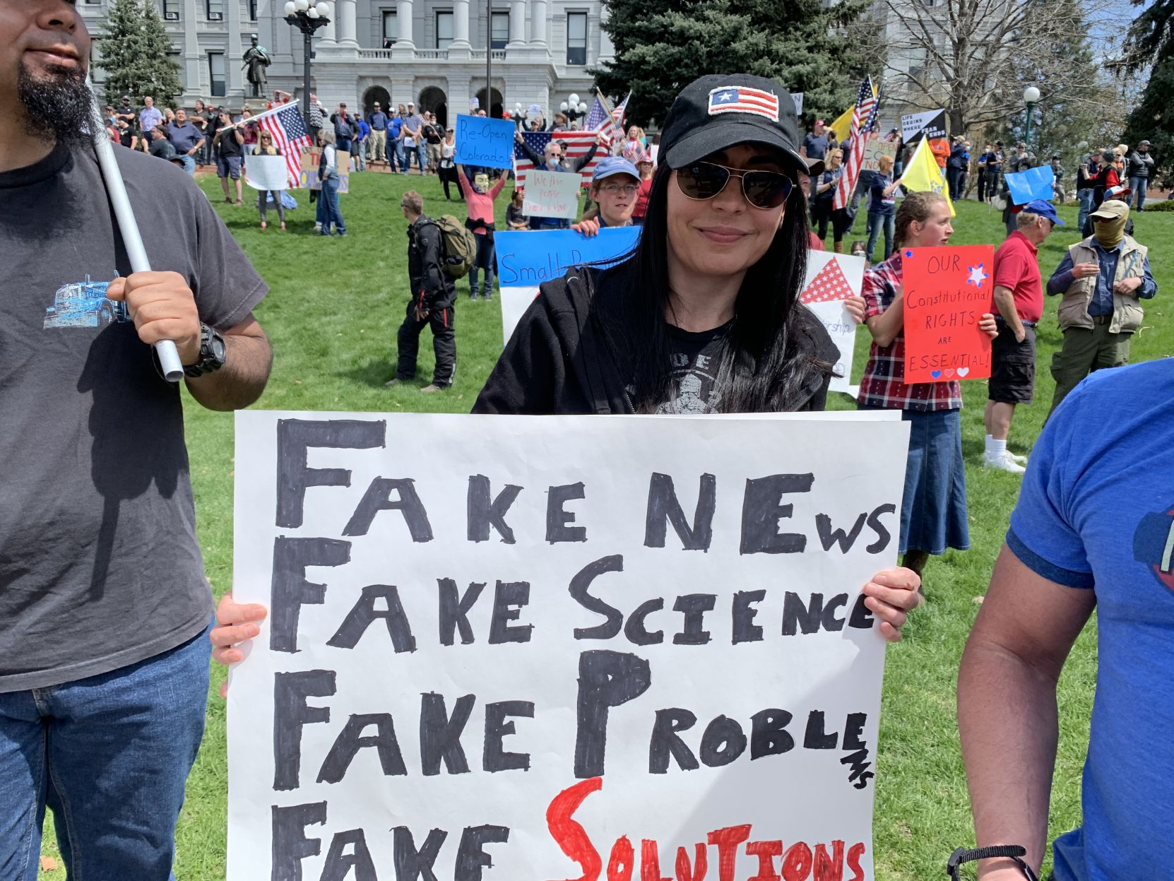 Protest sign, state capitol, 041920